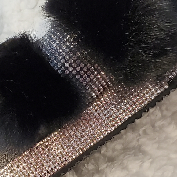 Black Furry and Silver Bedazzled Slippers - Picture 10 of 11